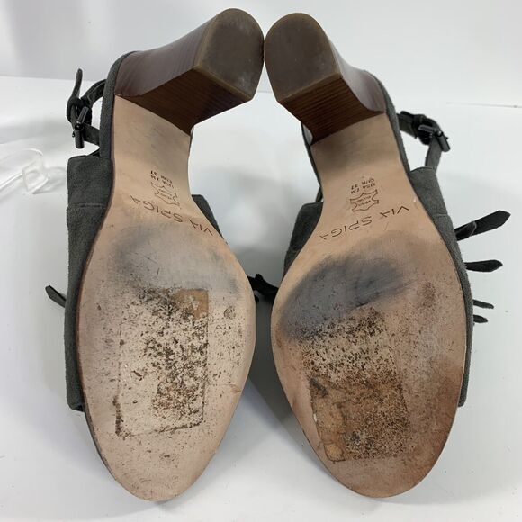 Via Spiga Bootie Peep Toe Sz 7 Heels Gray Leather Fringe Southwestern Country - Picture 11 of 16